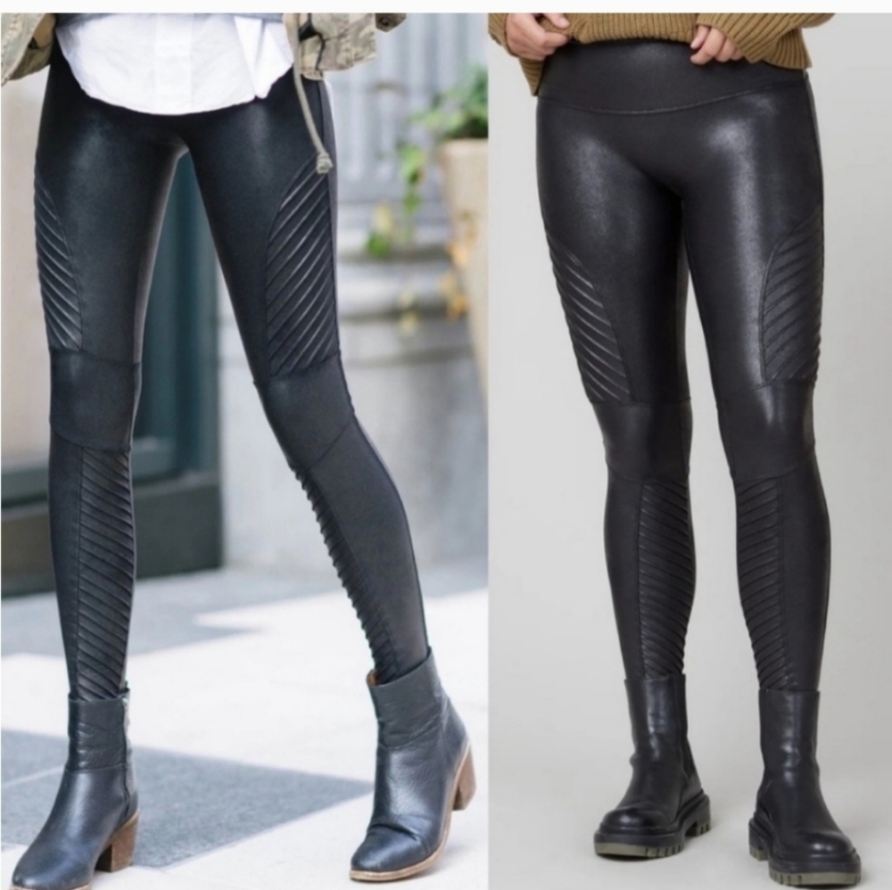 Spanx Black Faux Leather MotoLeggings size L